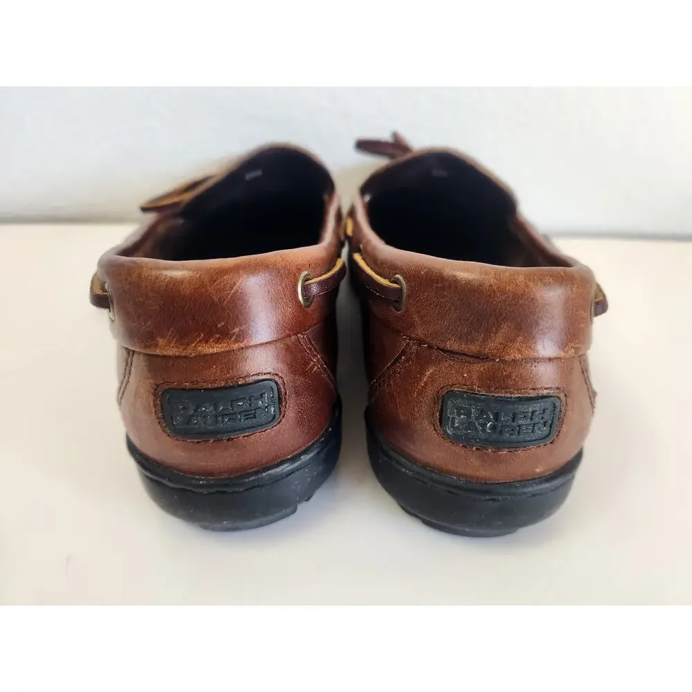 Ralph Lauren Polo Sport Brown Leather Loafer Men Size 8B Vintage